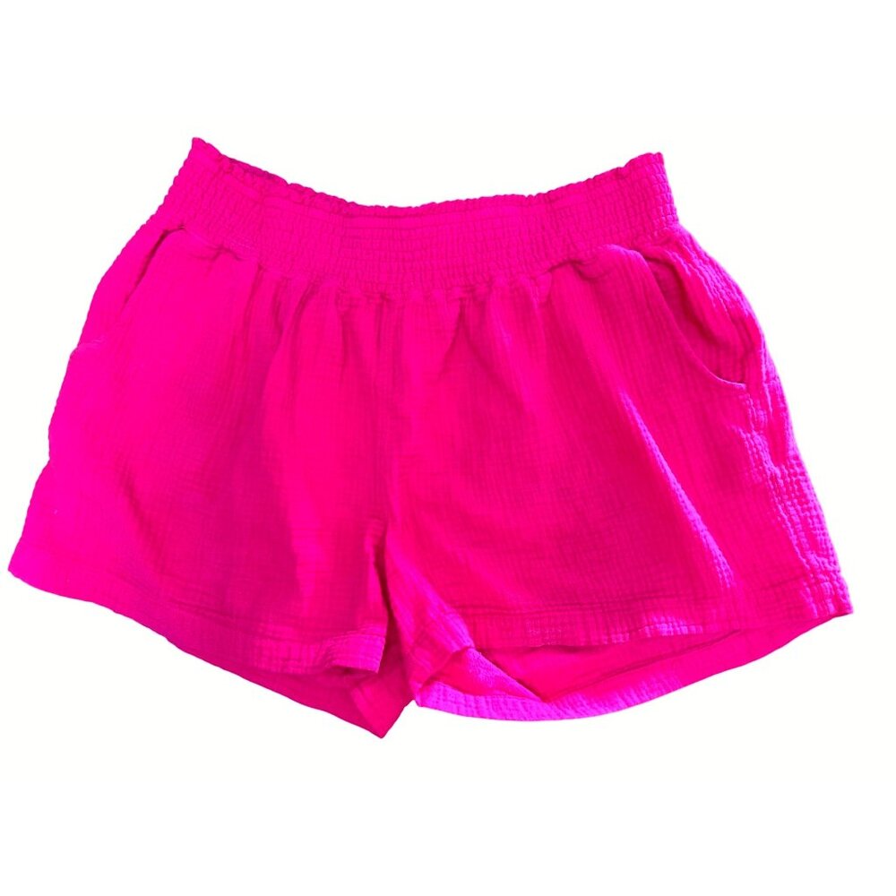 Three Dots Double Gauze Fuchsia Pink Shorts Elastic Waist All Cotton Outerwear